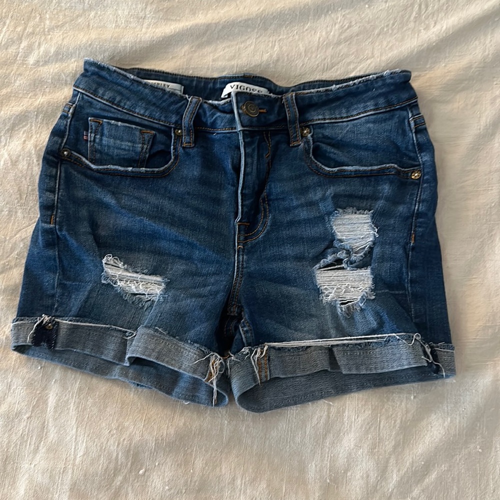 Vigoss- Dark Wash Distressed Denim Shorts